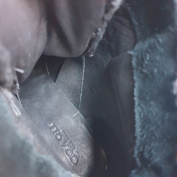 Coach Kenna Black Suede & Real Sheep Fur Wedge Ankle Winter Booties Sz 7.5 - Picture 8 of 16